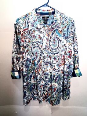 CHAPS Women's Blue Multi Paisley Button-Up Shirt Size 3X